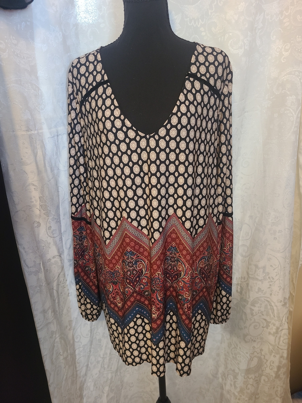 Boho Paisley Border Long-Sleeve Dress -